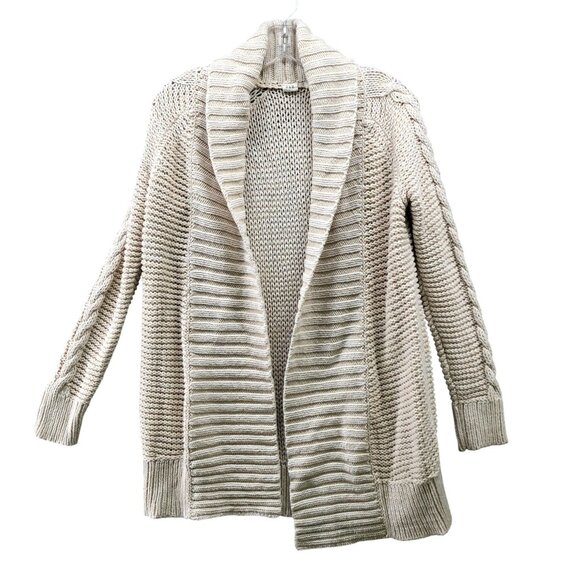 Gap Open Front Cardigan Sweater Womens S Cream Marled Cotton Chunky Knit - Picture 1 of 8